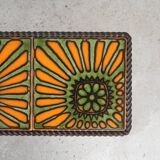 Vintage newspaper rack, magazine rack, table with 3 tiles