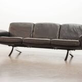 De Sede Black Leather Strap Stitched Three-Seat Sofa DS31. Switzerland, 60s