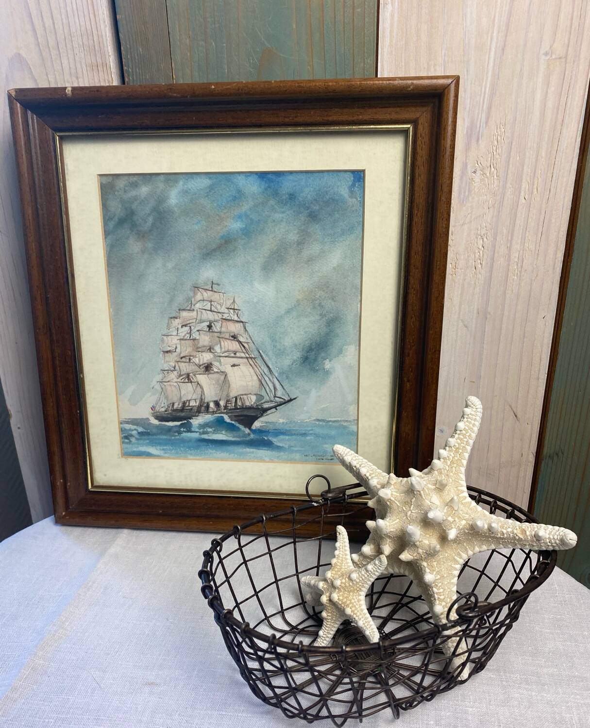 Framed old marine watercolor