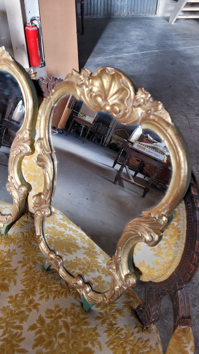 Pair of mirrors style louis xv rocaille in gilded wood carved 1900