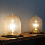 Pair of La Murrina 1970s dome lamps pulegoso glass & gilded brass