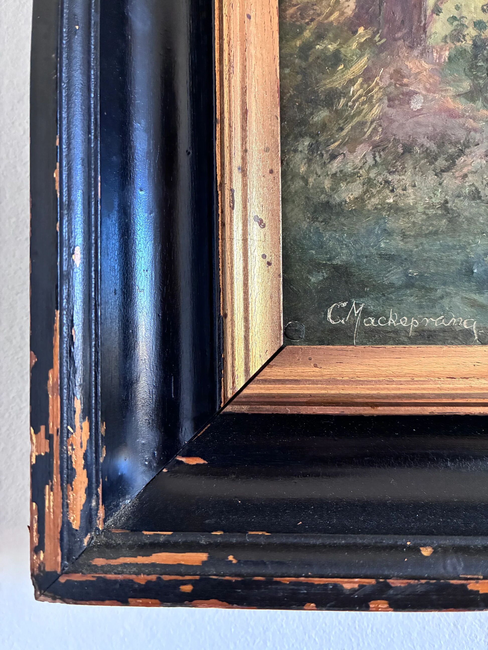 Vintage original landscape oil painting: Countryside nature wall art