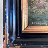 Vintage original landscape oil painting: Countryside nature wall art