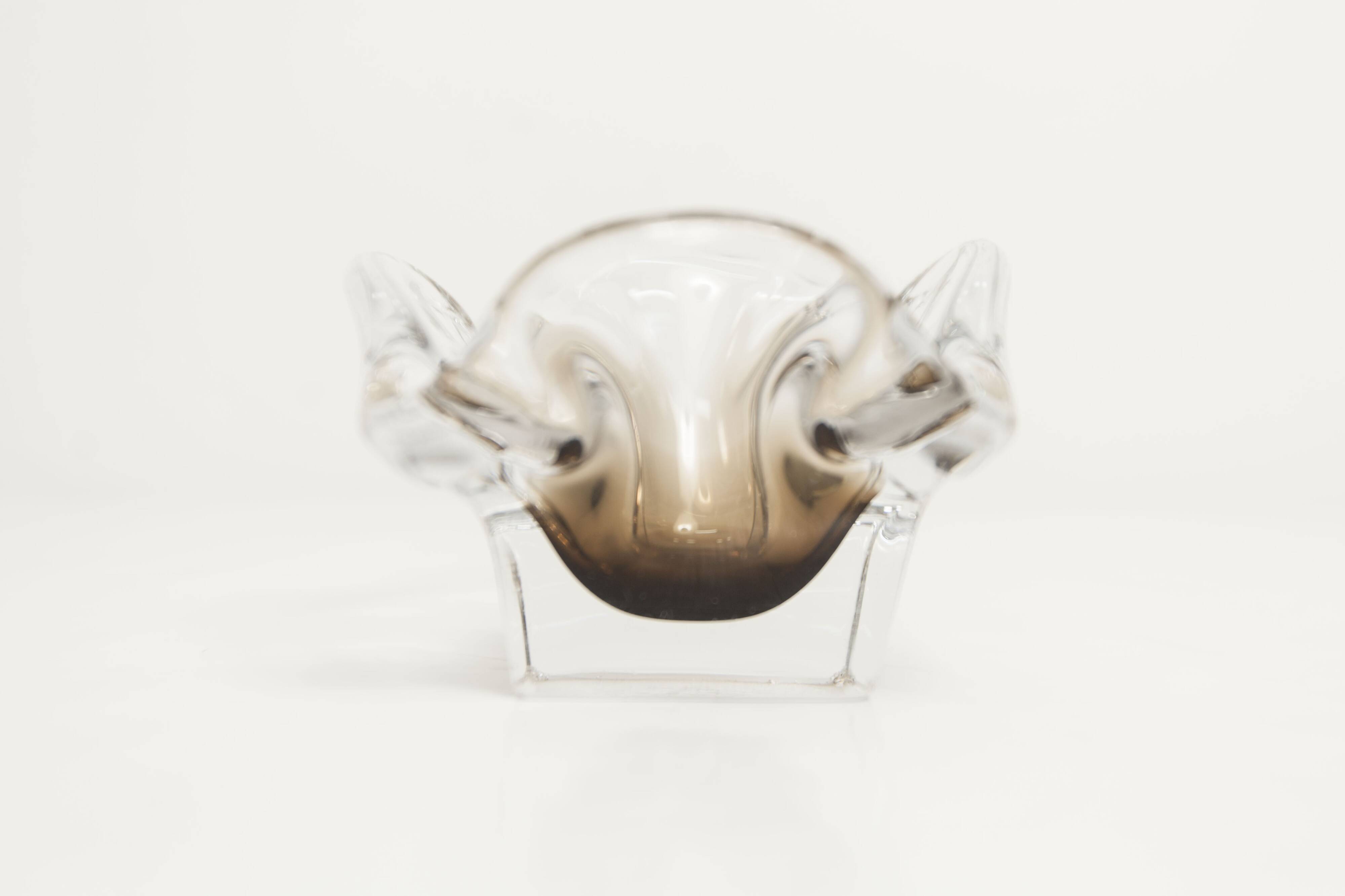 Cendrier murano carré 1960 transparent et marron
