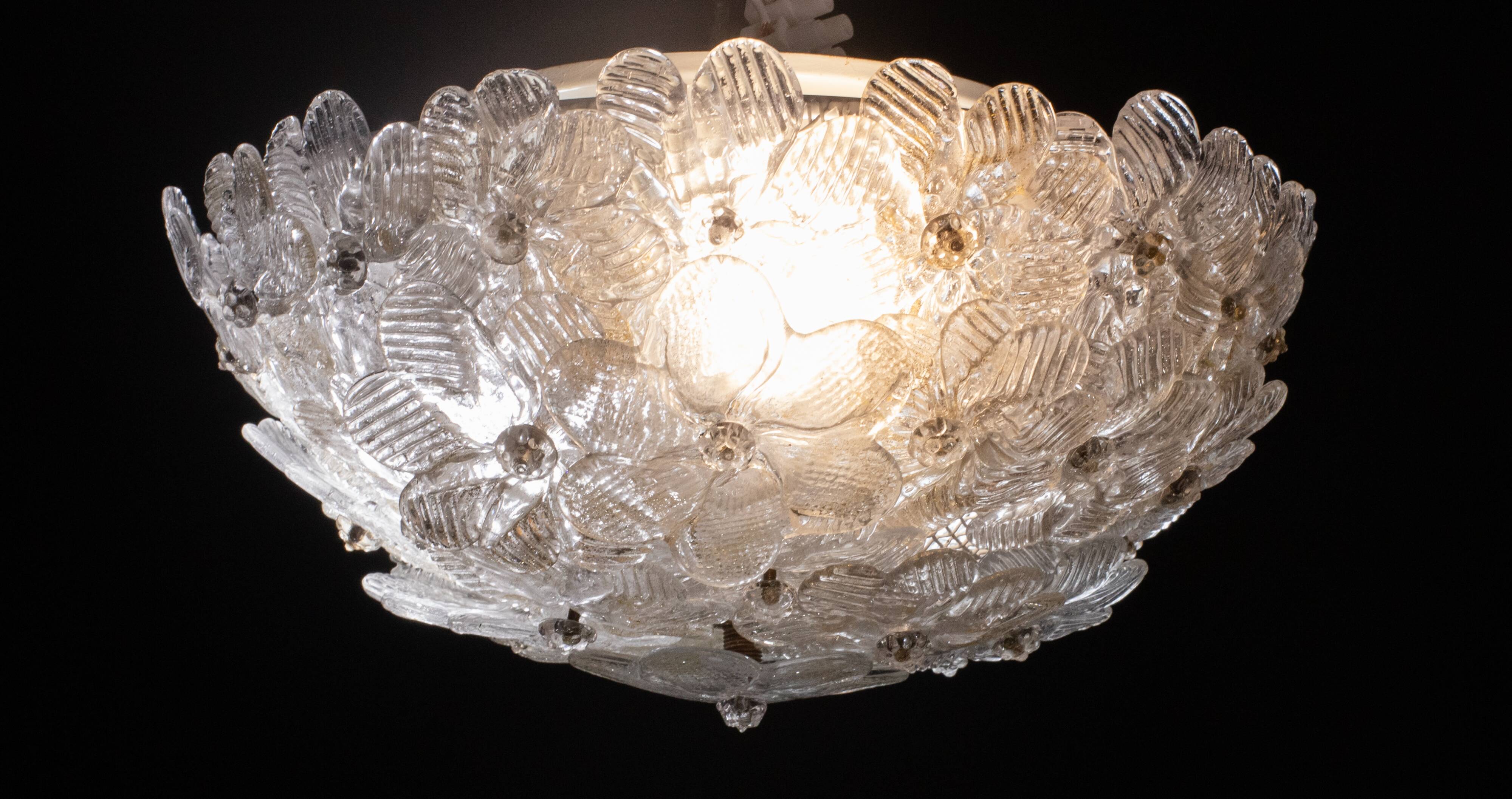 Murano Ceiling Light Gold and Traspare Flower by Seguso for Venini, Italy, 1960s