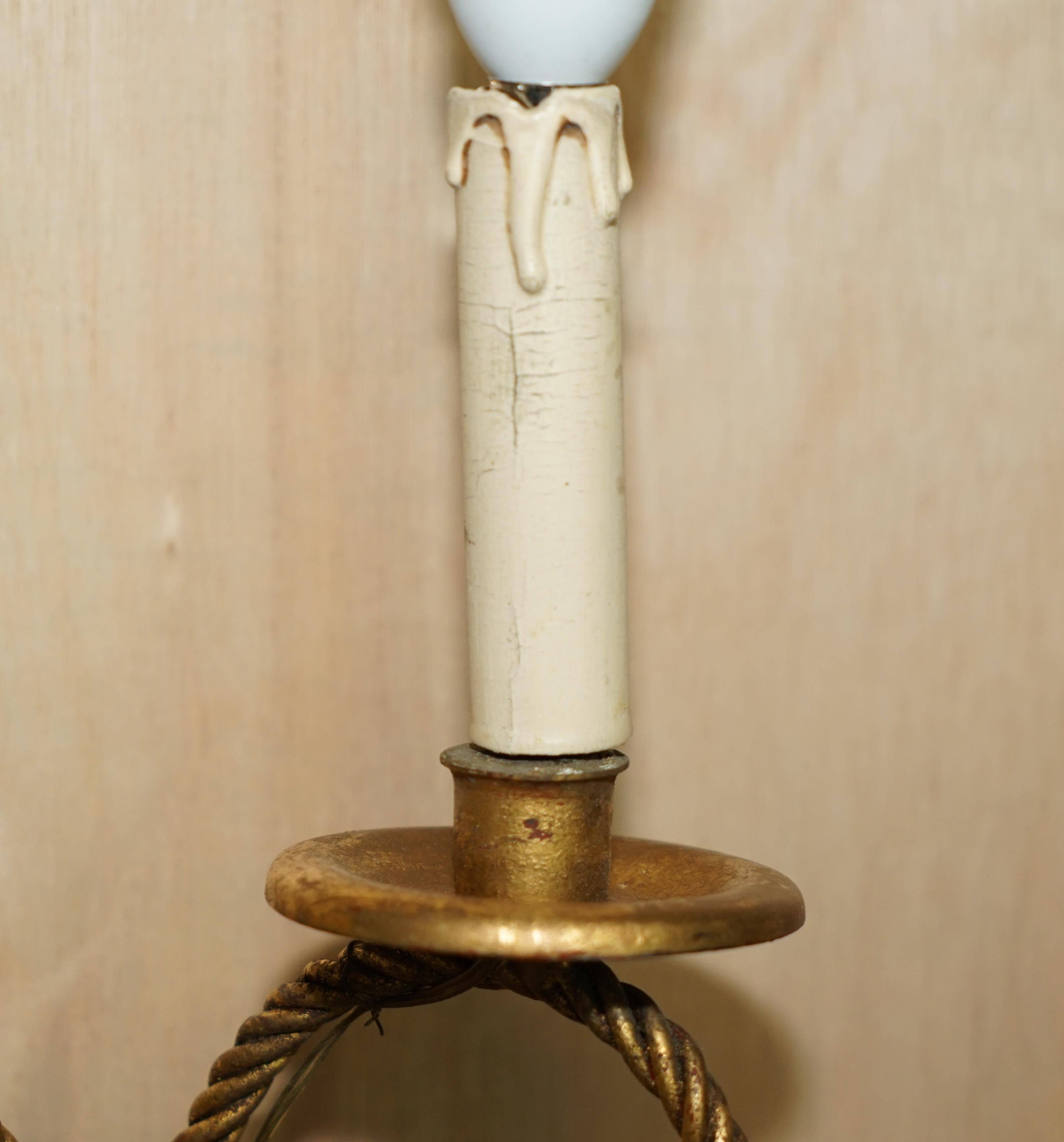 Vintage Twisted Wall Light Three Branches with Pendants