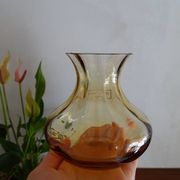 Crystal vase Saint Louis venetian amber orange ribs signed
