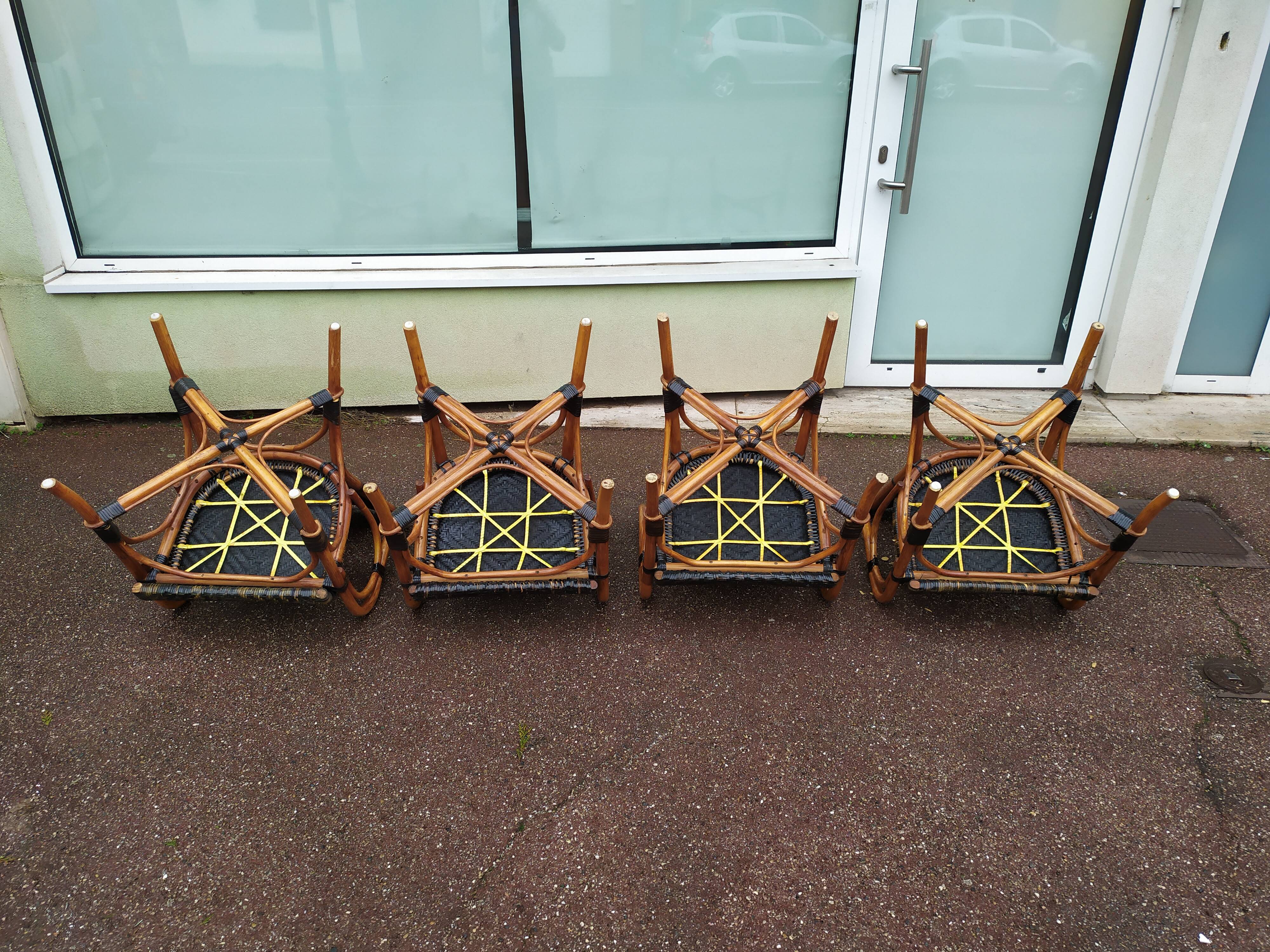 4 Fauteuil Boho chic 2 tons en Rotin, café bistro Vintage