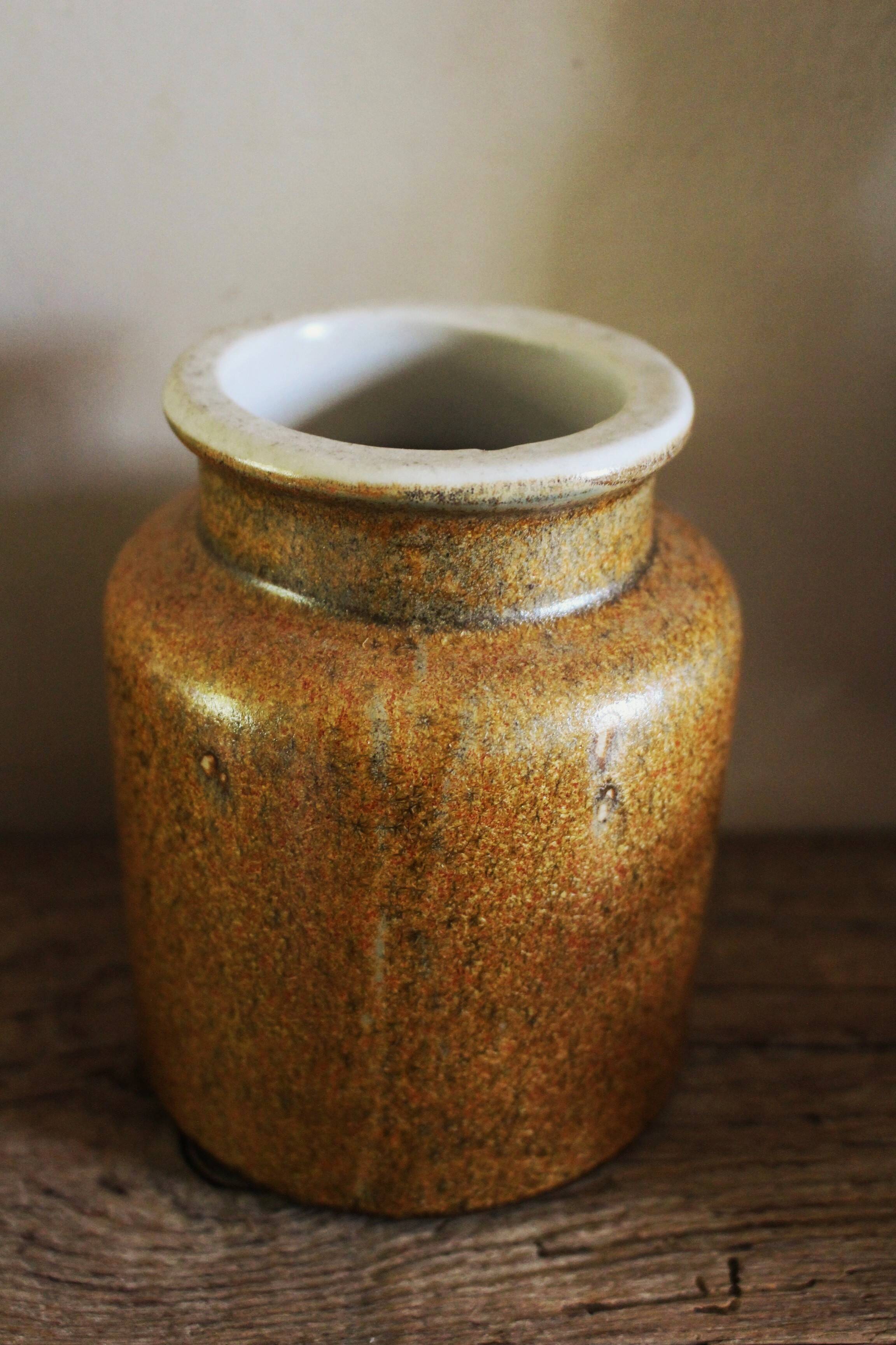Vase, Glazed Vintage Stoneware Pot for Interior Use