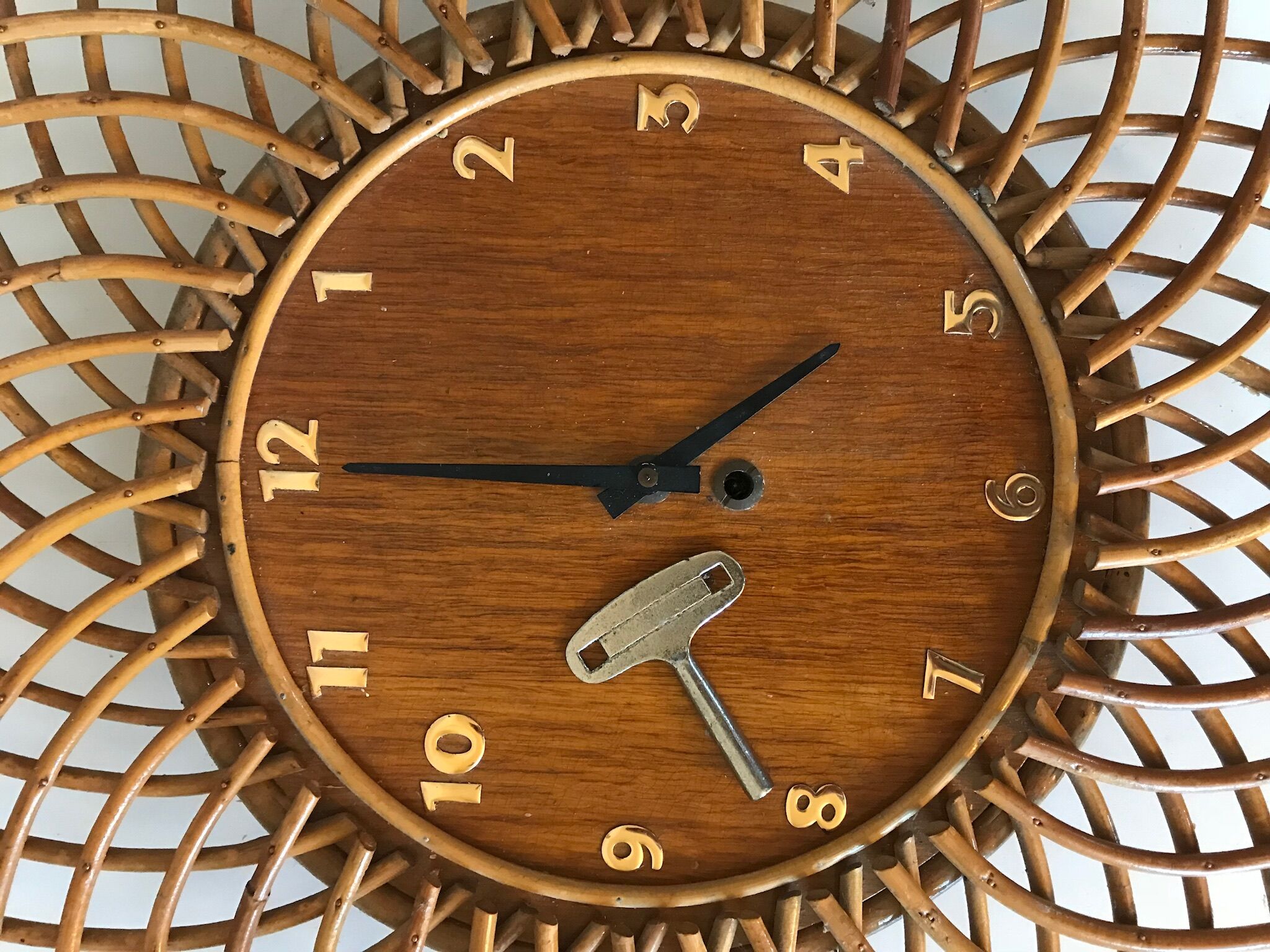 1960s vintage rattan sun clock