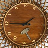 1960s vintage rattan sun clock