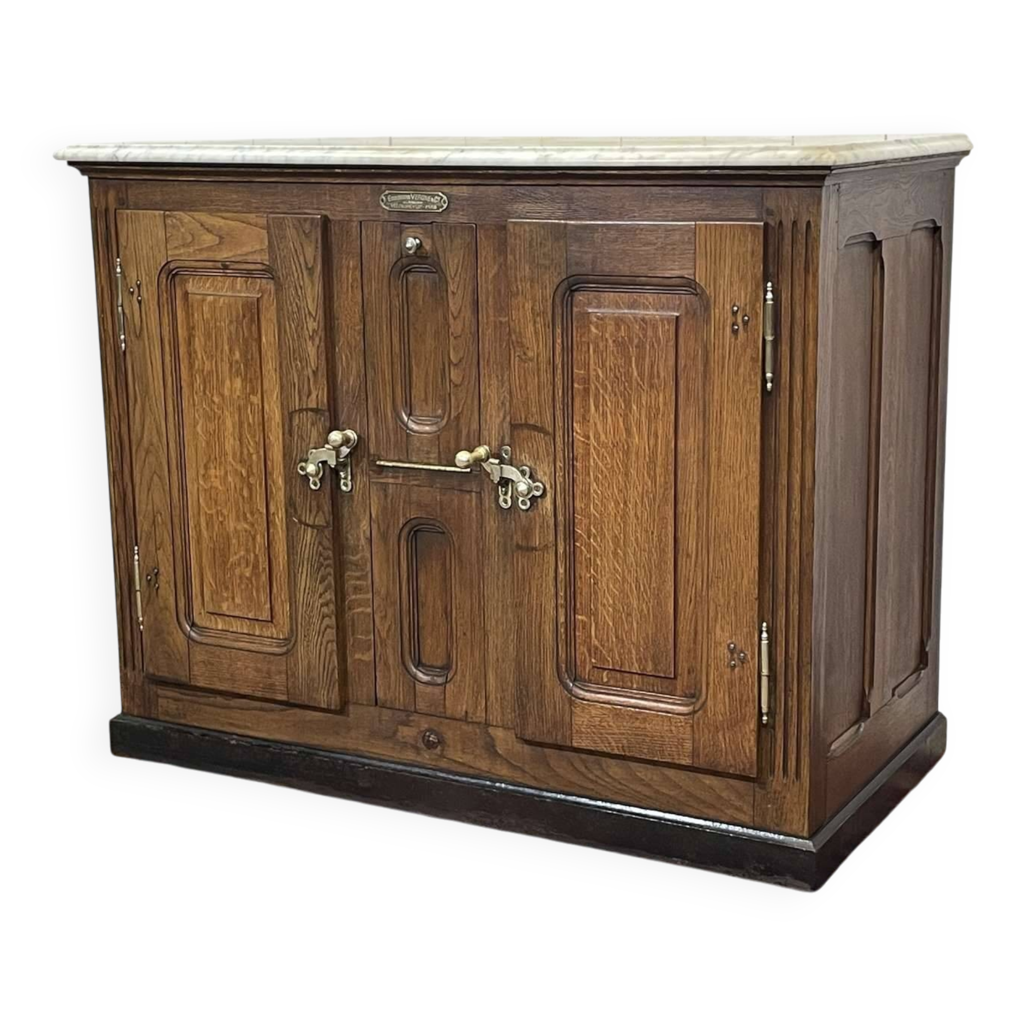 Glacière début XXème en chêne et dessus marbre