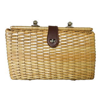 Wicker and leather handbag 60s 70s