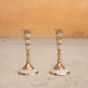 Pair of vintage brass and mother-of-pearl candlesticks