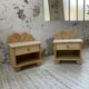 Pair of travertine bedside and rattan palm tree "vivai del sud"