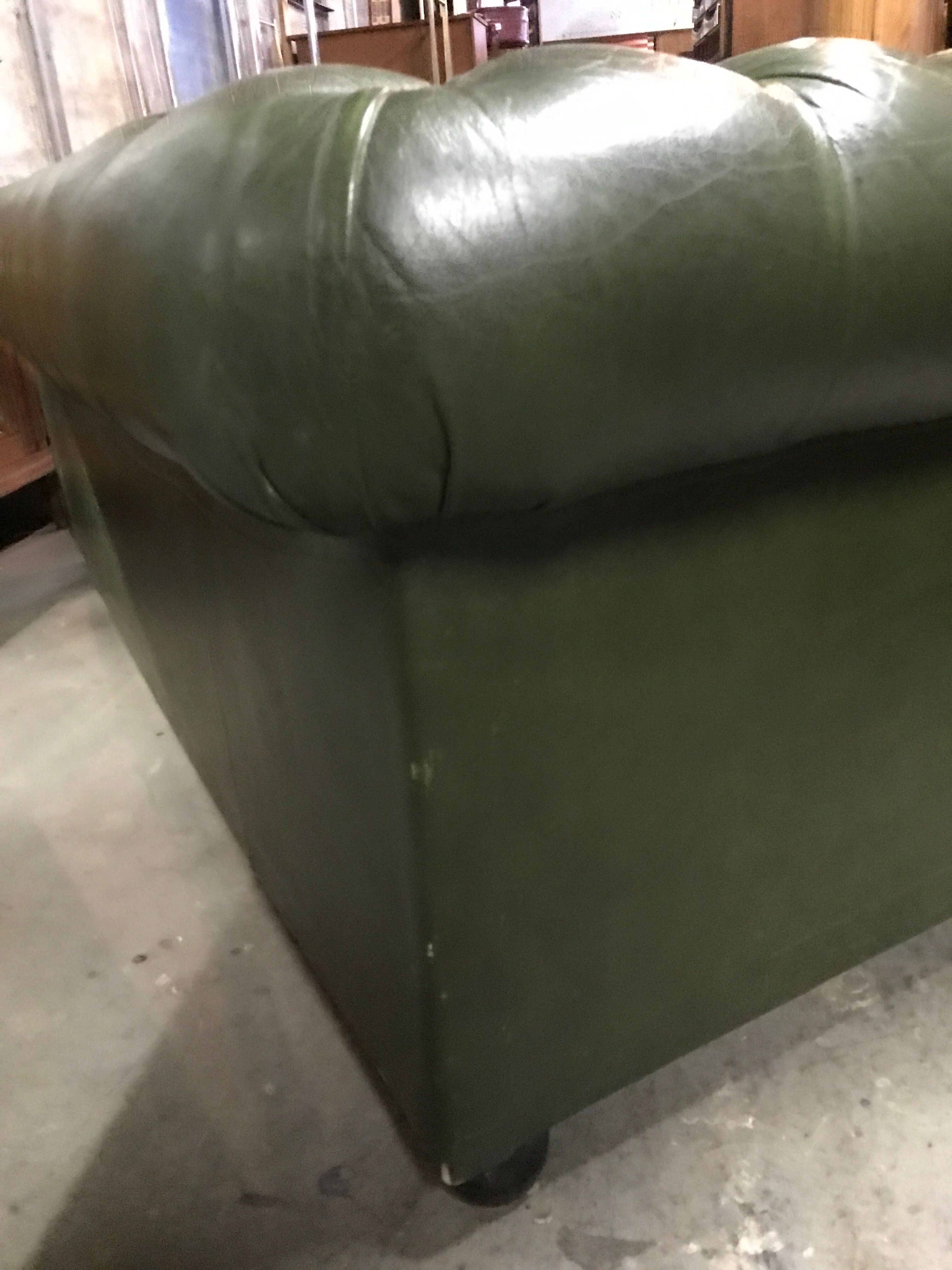 Chesterfield green leather sofa