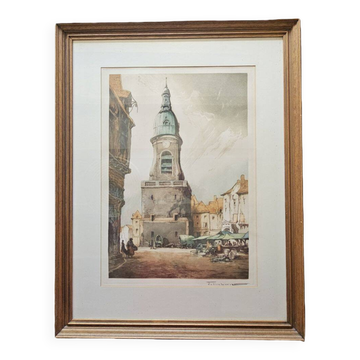 Julien Lacaze - Color Lithograph: The Belfry of Amiens