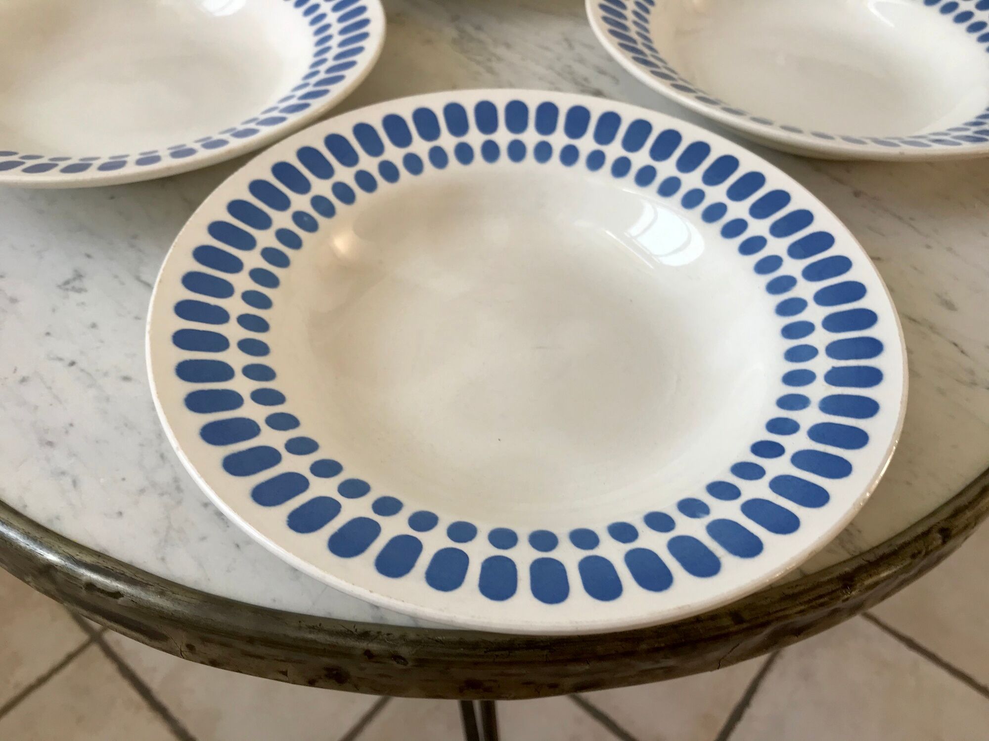 Set of 4 hollow plates Digoin Sarreguemines blue model "Tartan" 40s