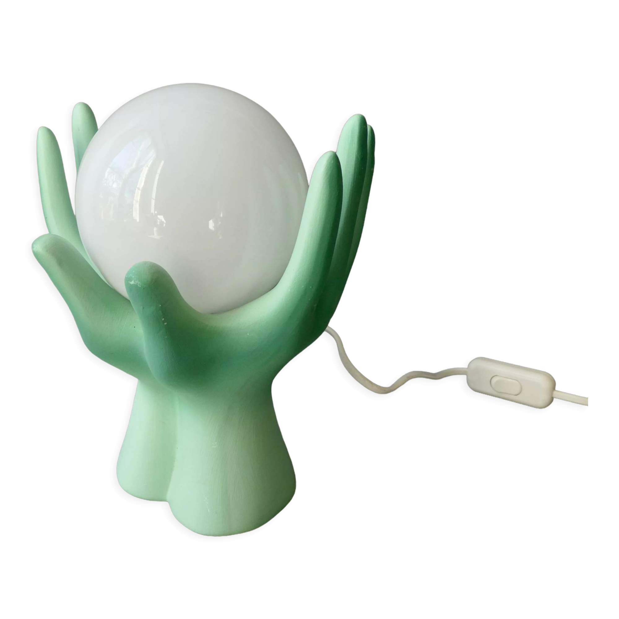 Ceramic hand lamp and opaline globe