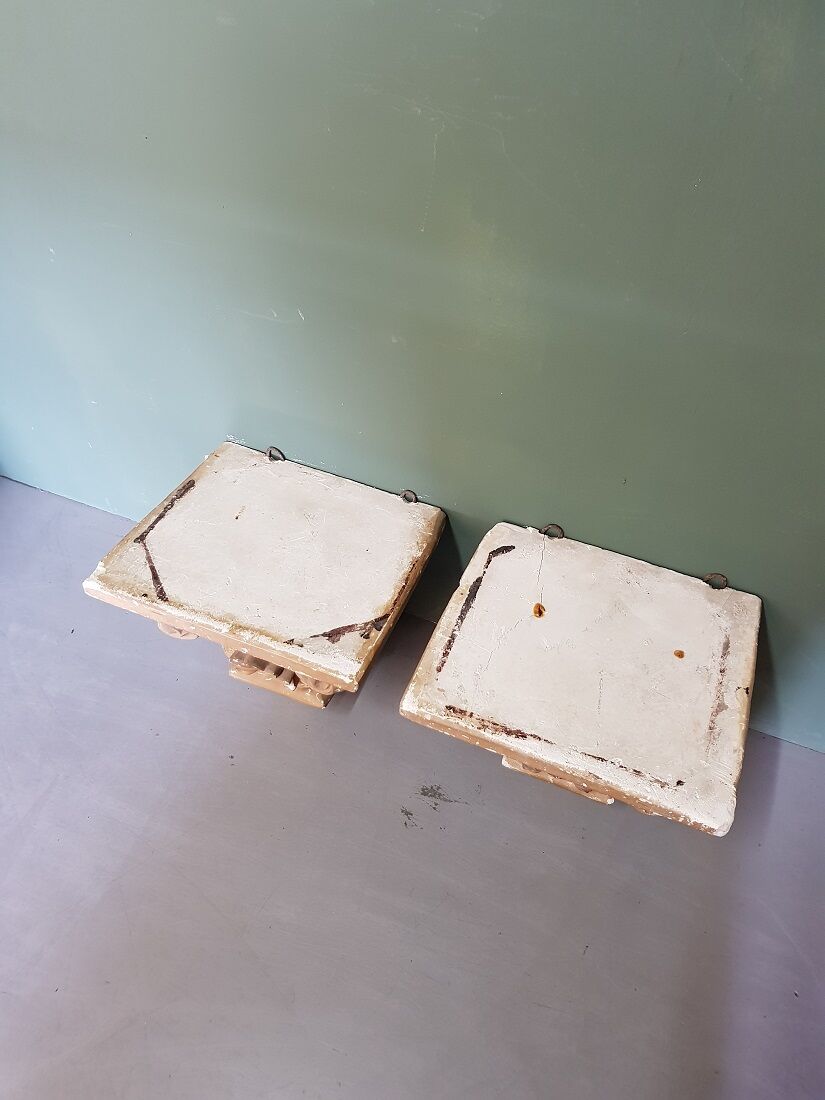 Early 20th Century French Plaster Wall Consoles In A Church Architectural Style