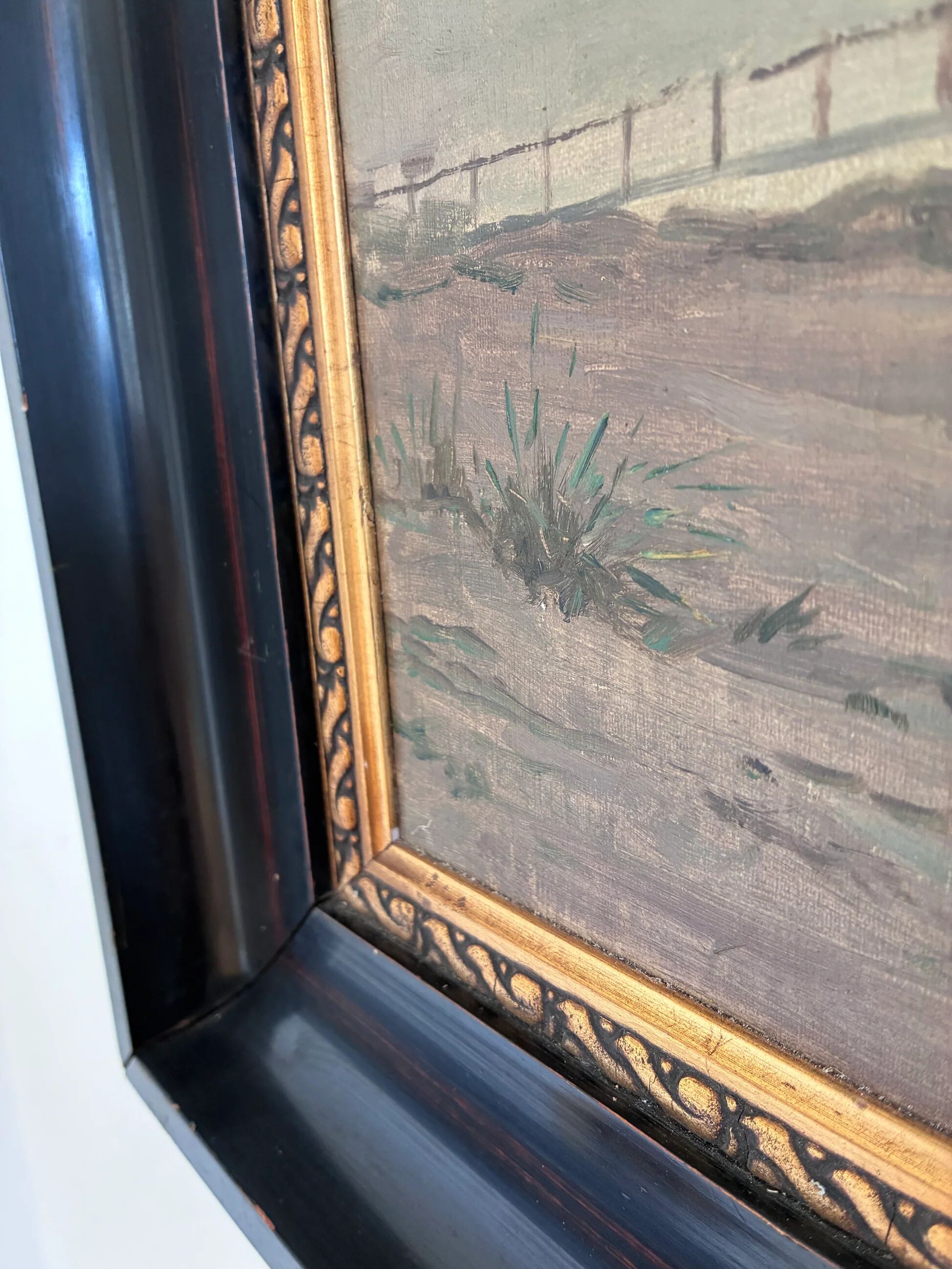 Vintage original seascape oil painting, signed beachside art