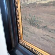 Vintage original seascape oil painting, signed beachside art