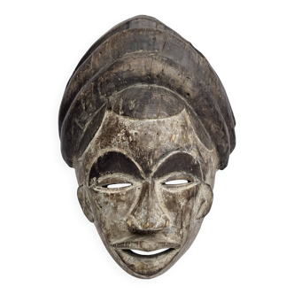 Igbo carved wooden mask, large headdress, two-tone patina, Nigeria, 33 cm
