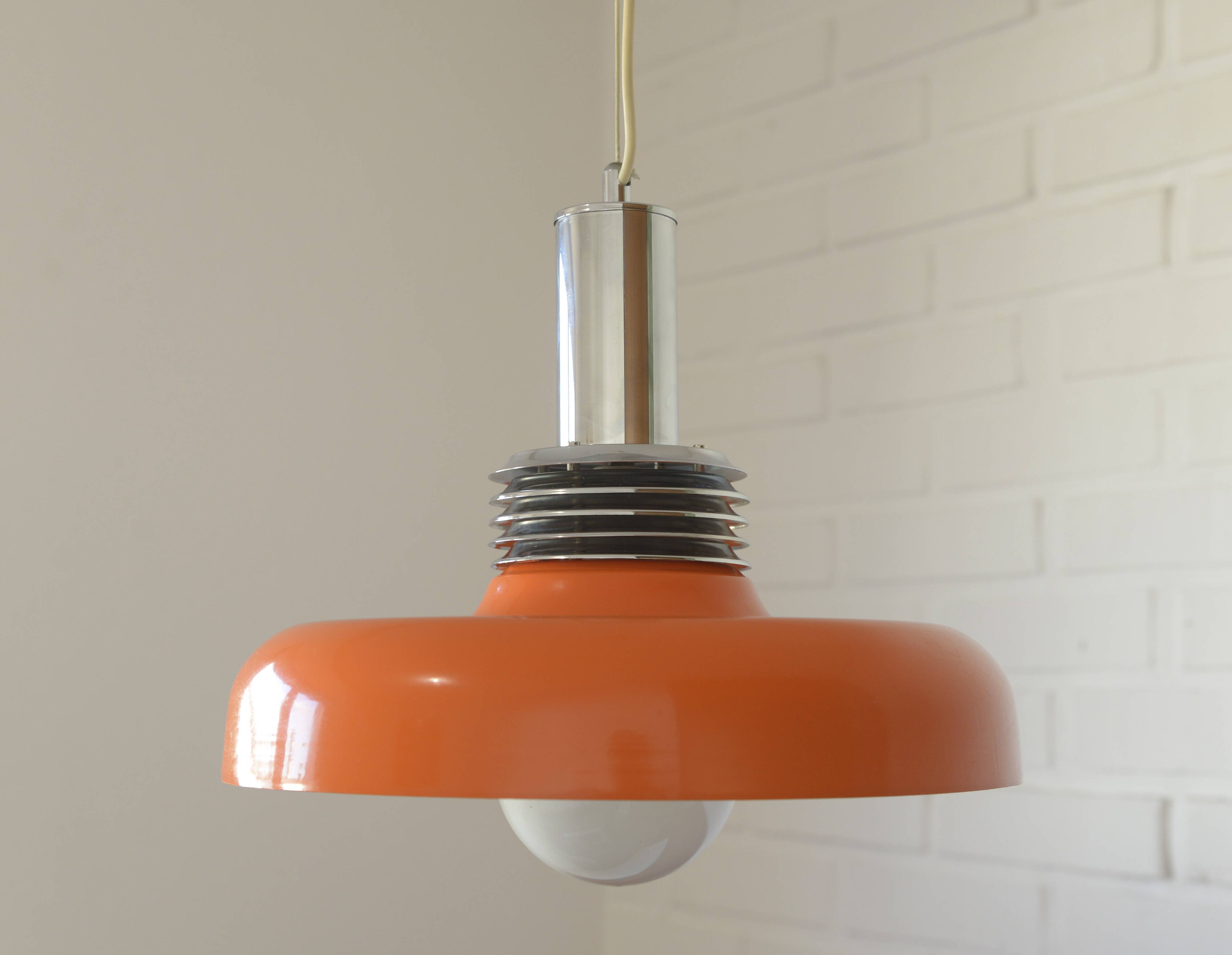 Vintage Orange Mid Century Modern Pendant Lamp Yugoslavia in the 1970's