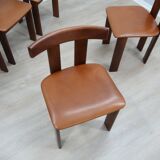 Ensemble de 6 chaises Luigi Vaghi en bois massif et cuir, ANCIENNES années 1970