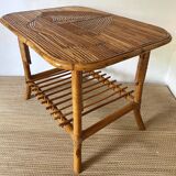 Rattan coffee table with sailboat decor from the 60s