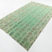 6x9 Vintage Green Geometric Pattern Anatolian Vintage Rug, 179x283 Cm