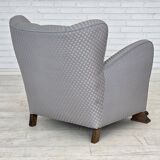 1950s, Danish armchair, furniture fabric, carved oak wood.