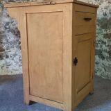 Vintage French Kitchen Work Cabinet - Rustic Painted Pine with Drawer and Cupboard (112 x 70 x 82 cm)