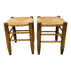 Pair of straw and wood stools, 1960s, neo-rustic style.