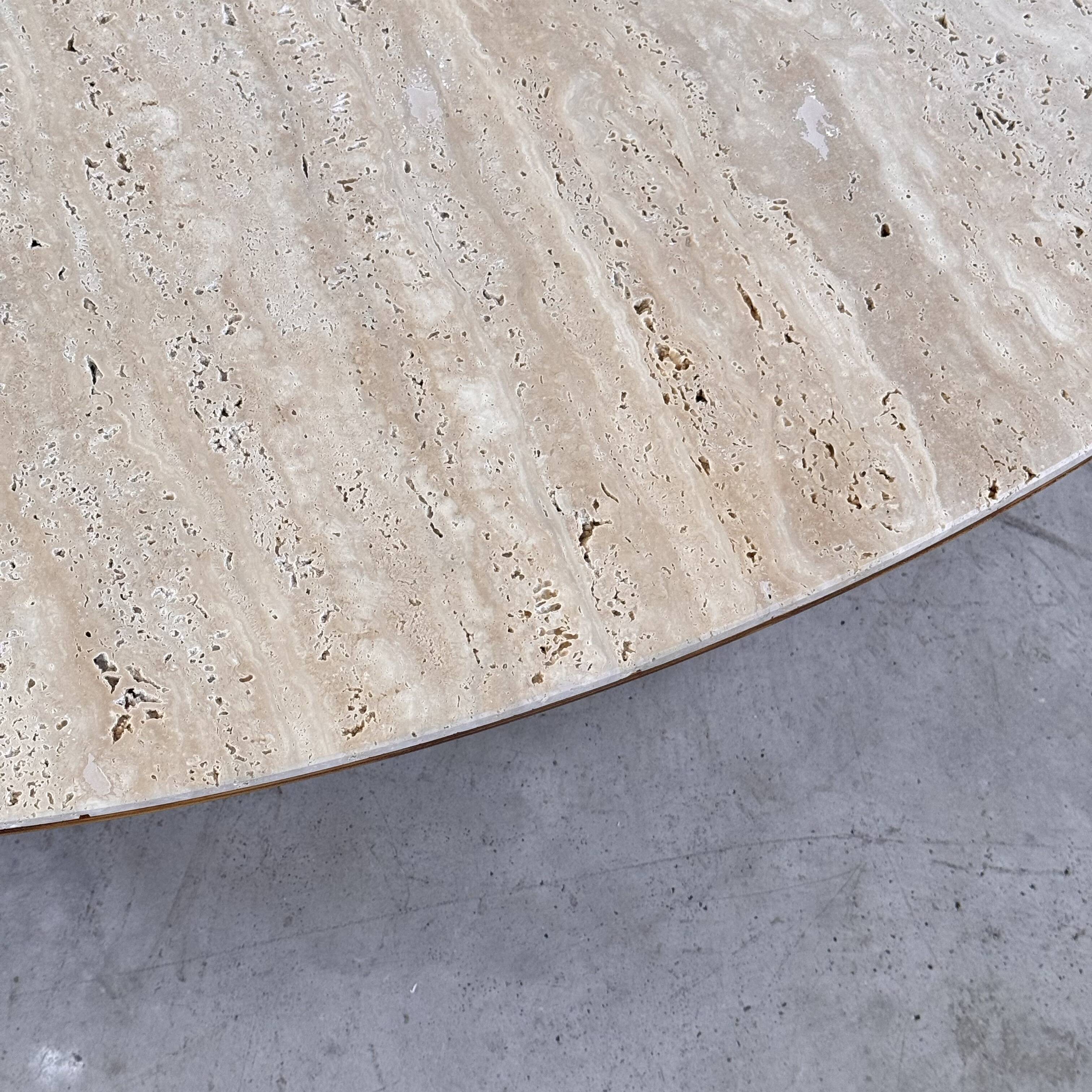 Oval travertine coffee table with ashwood slatted base – italy by forme