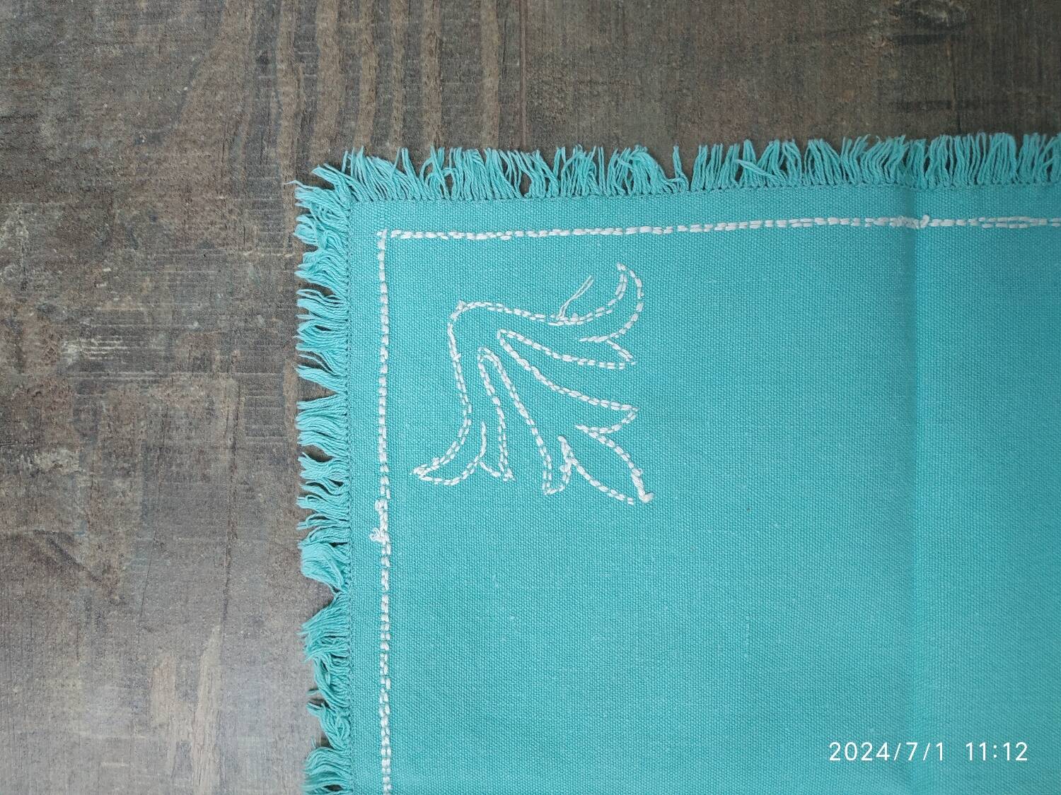 Tablecloth and 12 napkins in water green cotton