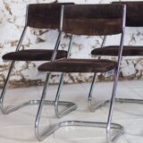 5 tubular chairs in suede and chrome by Roche Bobois, 1970.