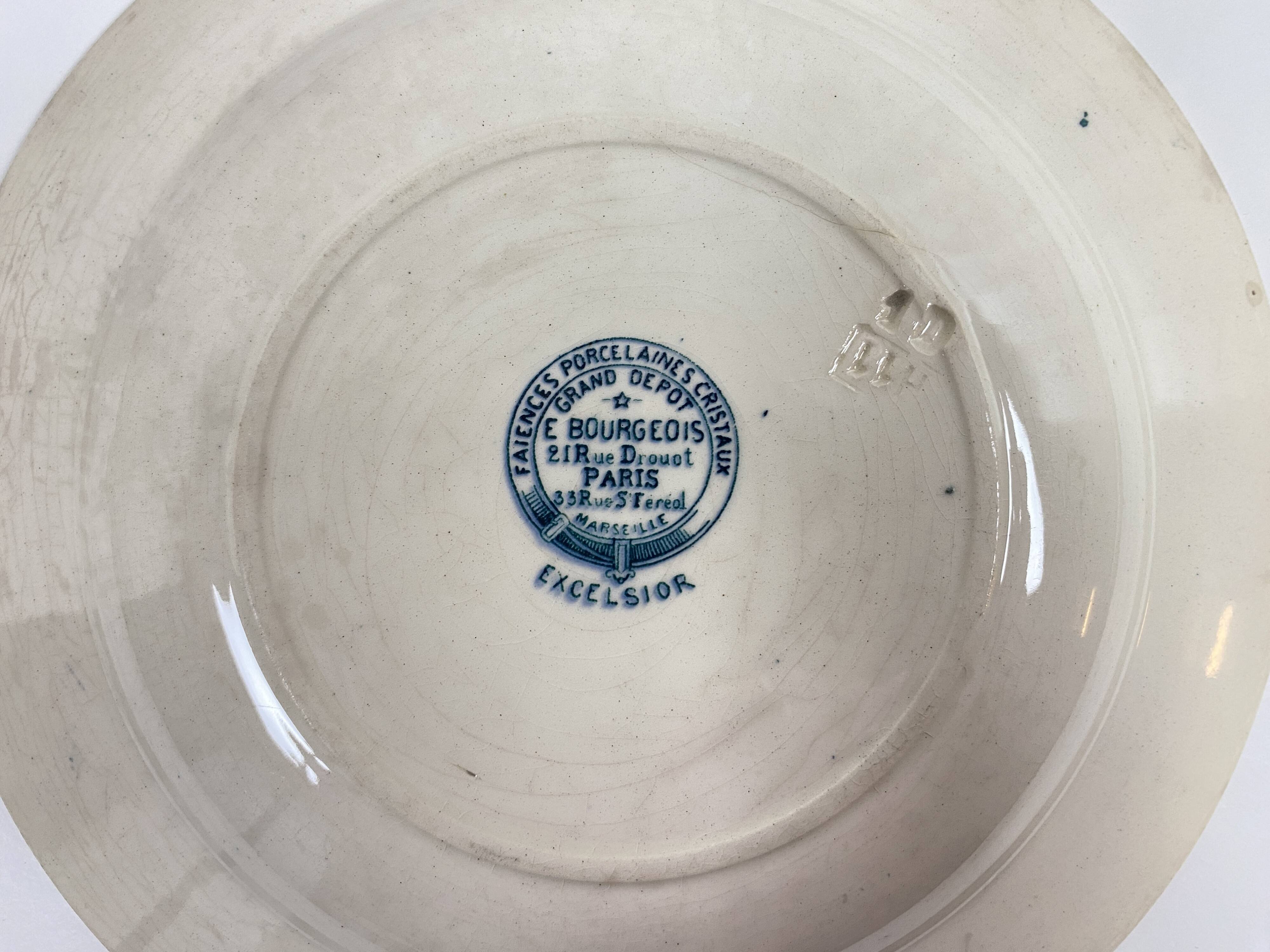 Lot of Plate, Platter, Ramier and Soup Tureen, Iron Earth, "Excelsior" service, E. Bourgeois, late 19th century