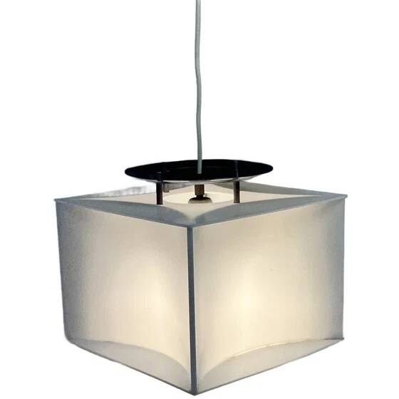Lampe pendentif blanche vintage Cube, époque spatiale, années 1970