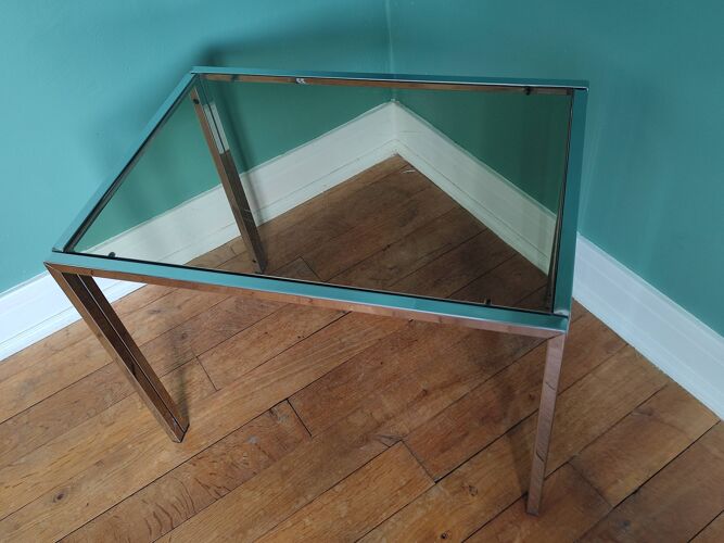 Coffee table in chromed metal and vintage smoked glass