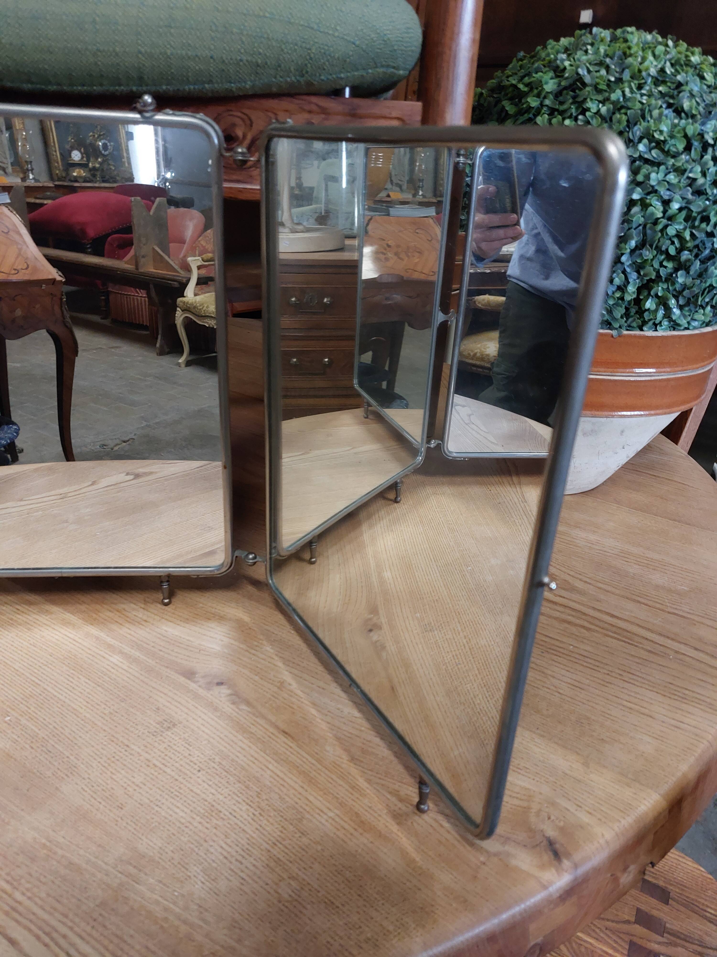 Miroir de barbier triptyque sur pieds 1930