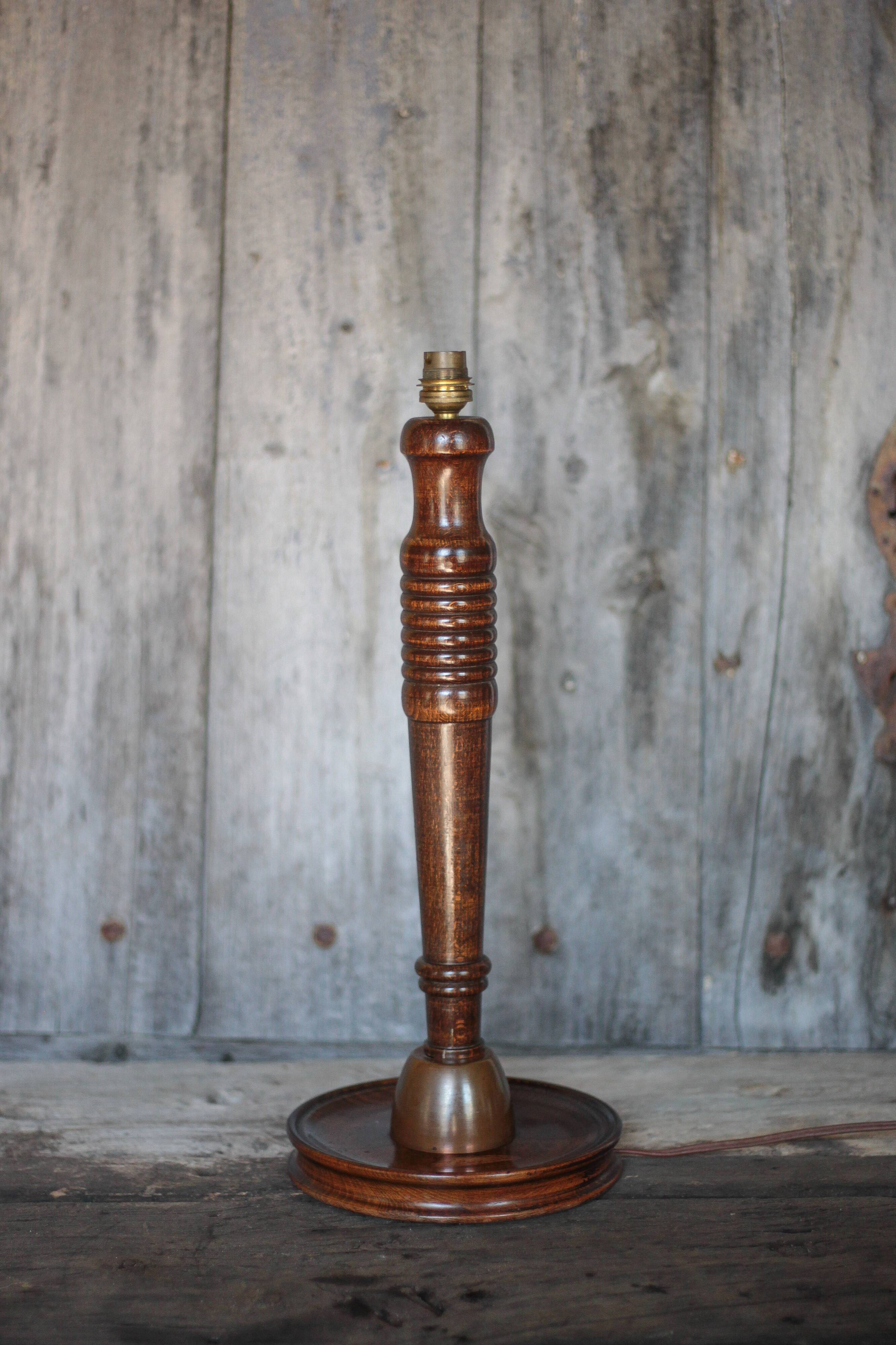 Vintage lamp, vintage lamp base, wooden and copper lamp base, lamp