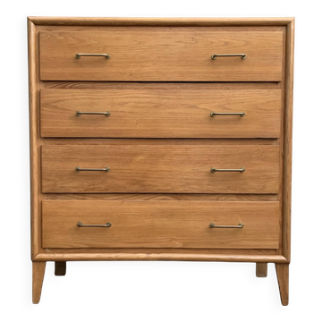 Vintage chest of drawers with compass feet, oak, original patina, 1950s