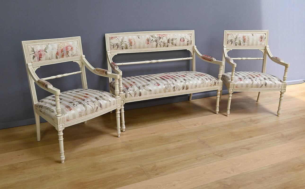 Louis XVI style lounge with benches and armchairs – 2nd part of the 20th century