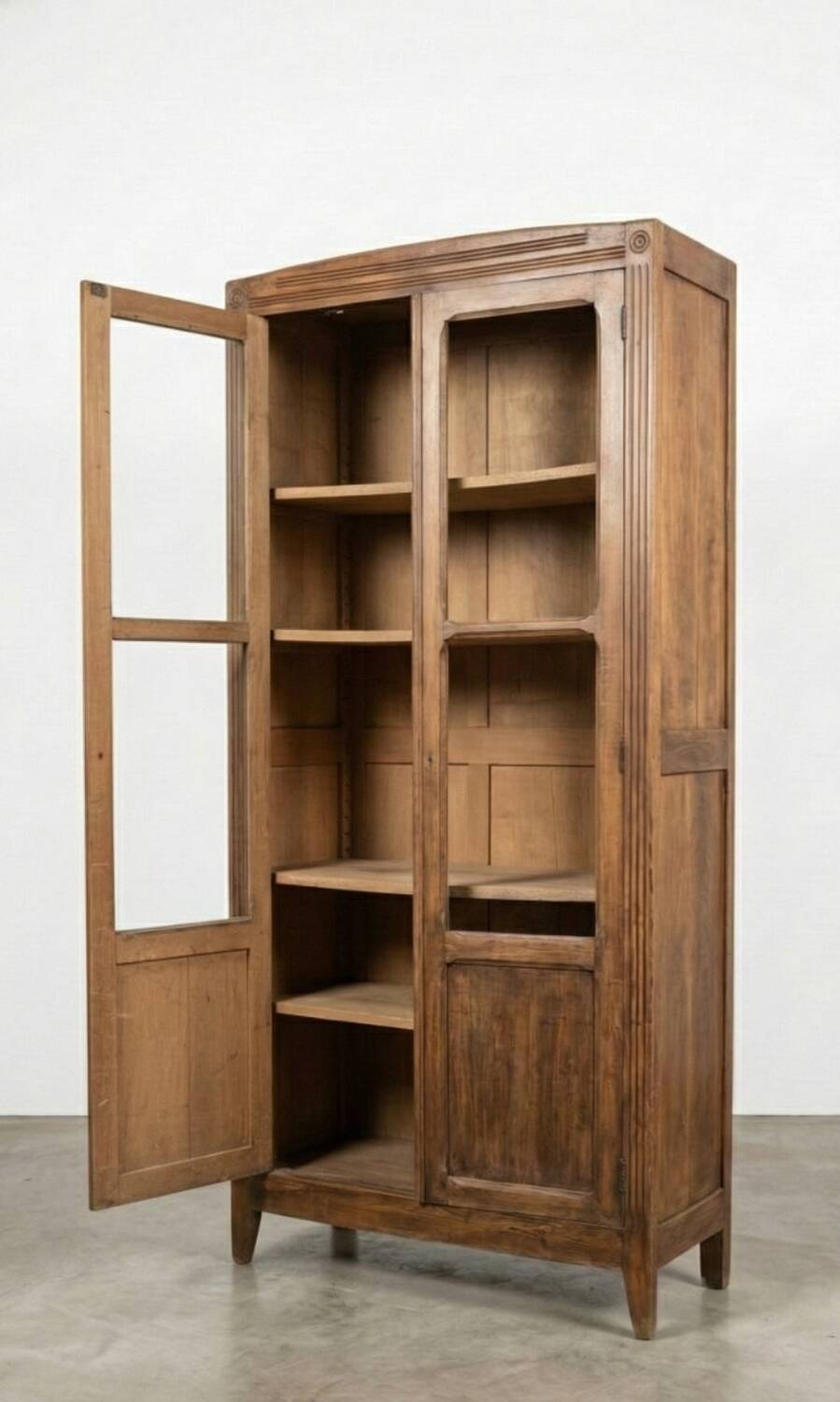​Bibliothèque / Vitrine ancienne style Louis XVI en bois patiné (à gri