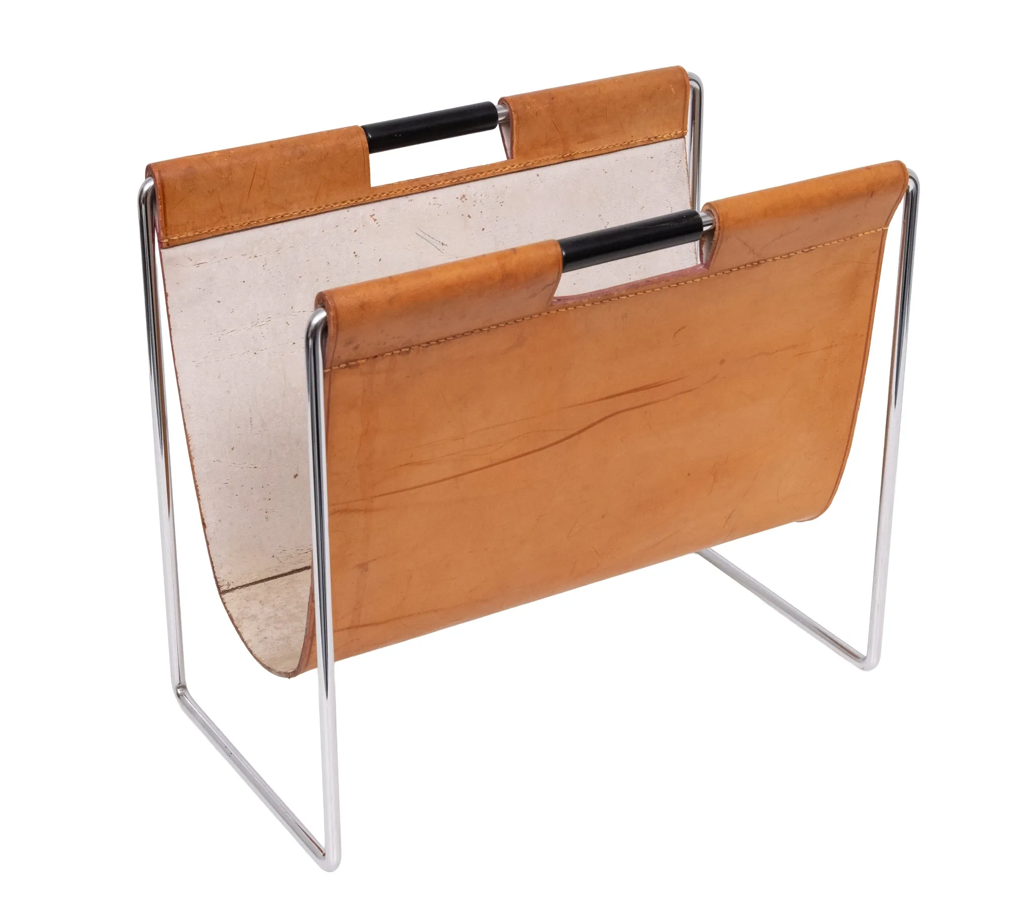 Brabantia Cognac color Leather Magazine holder 1960 Holland Status: Publish