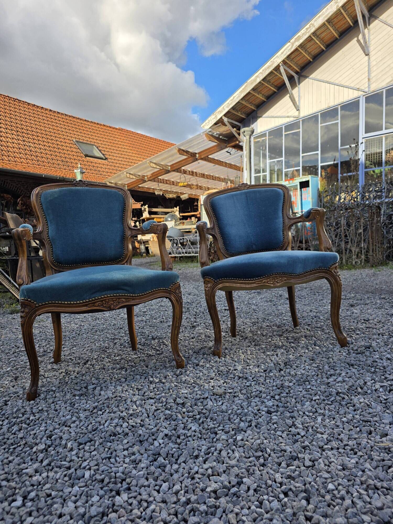 Pair of Louis XV style cabriolet armchairs