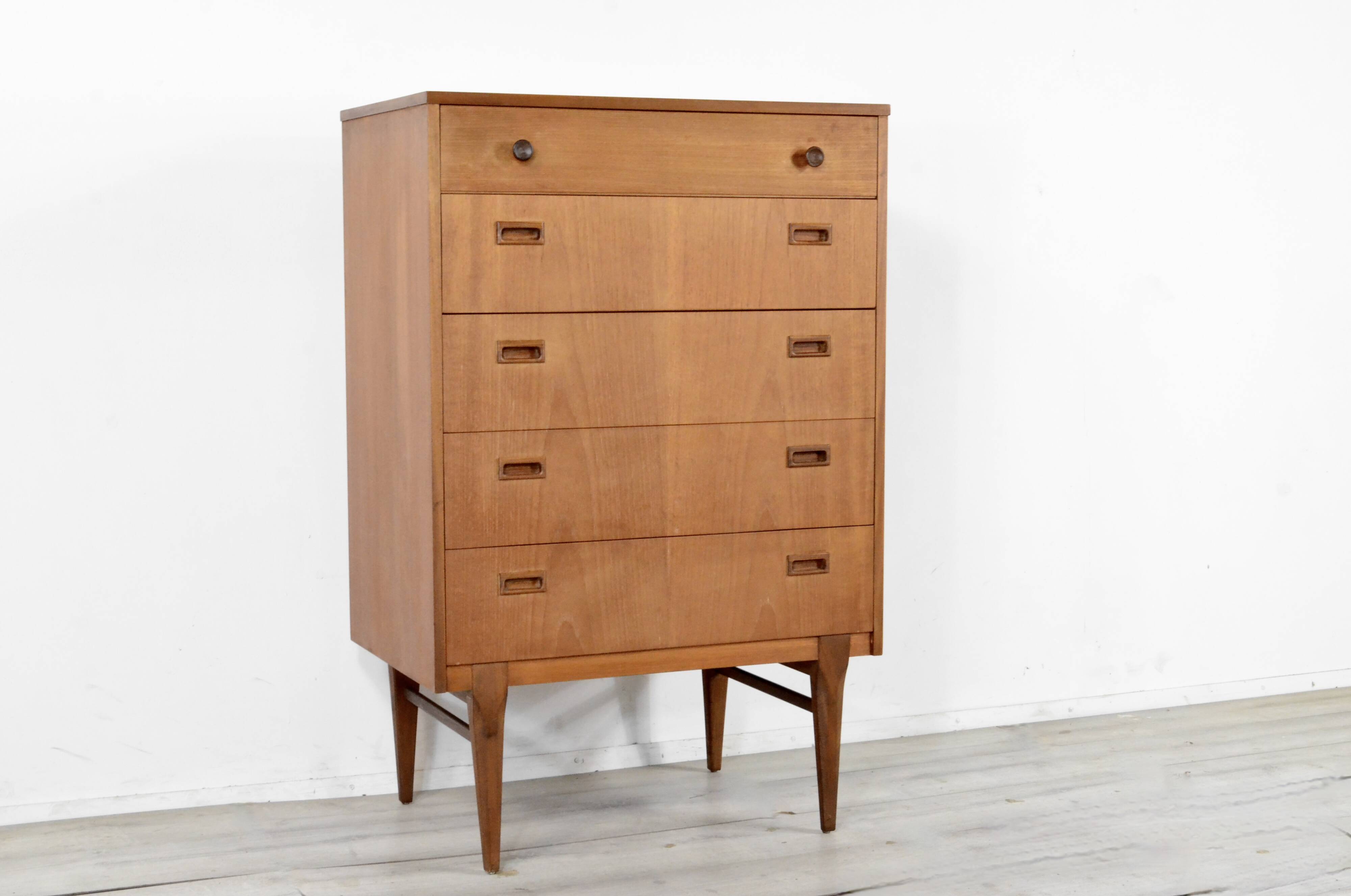 Midcentury Chest of Drawers / Tall Boy in Teak by Nathan. Vintage Modern / Retro / Danish Style / Sc