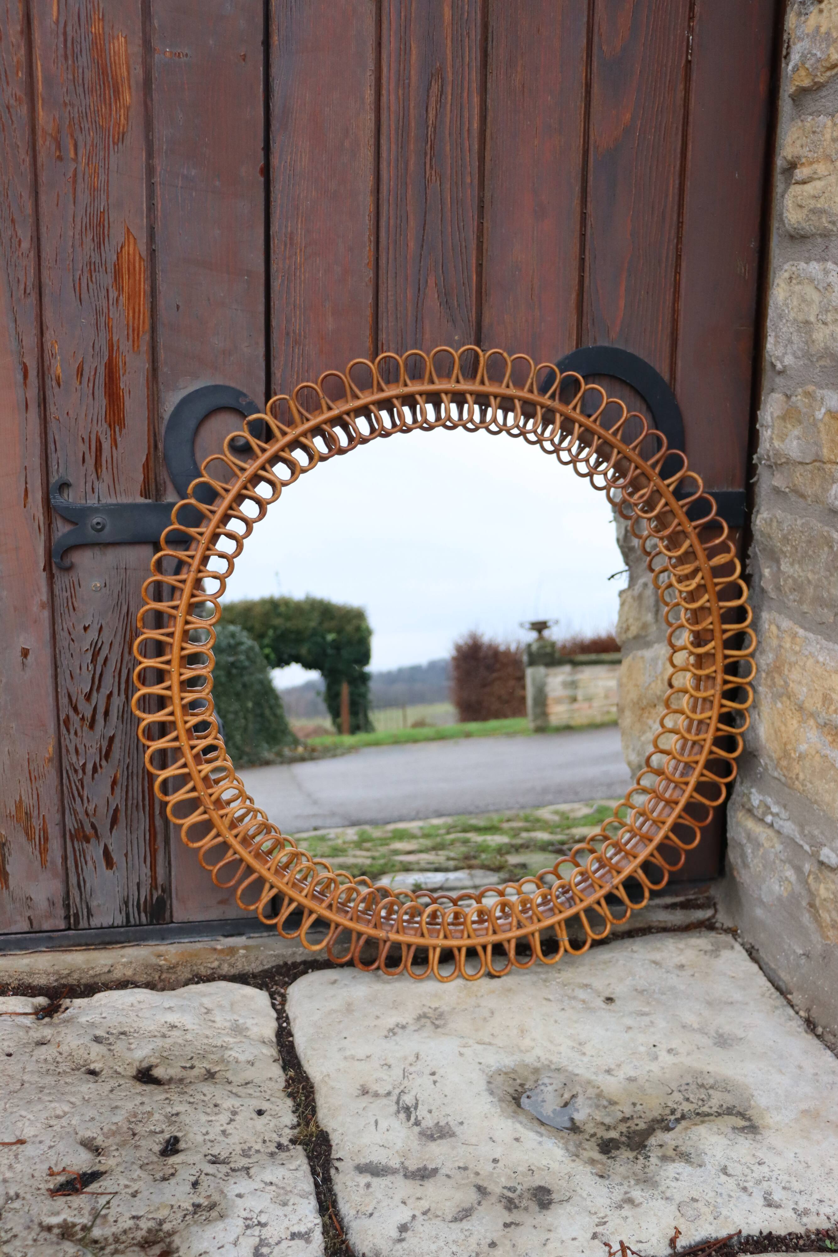 Italian rattan wall mirror, 1960s