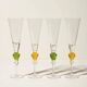 Set of 4 glass champagne flutes with coloured stems – contemporary/vintage style